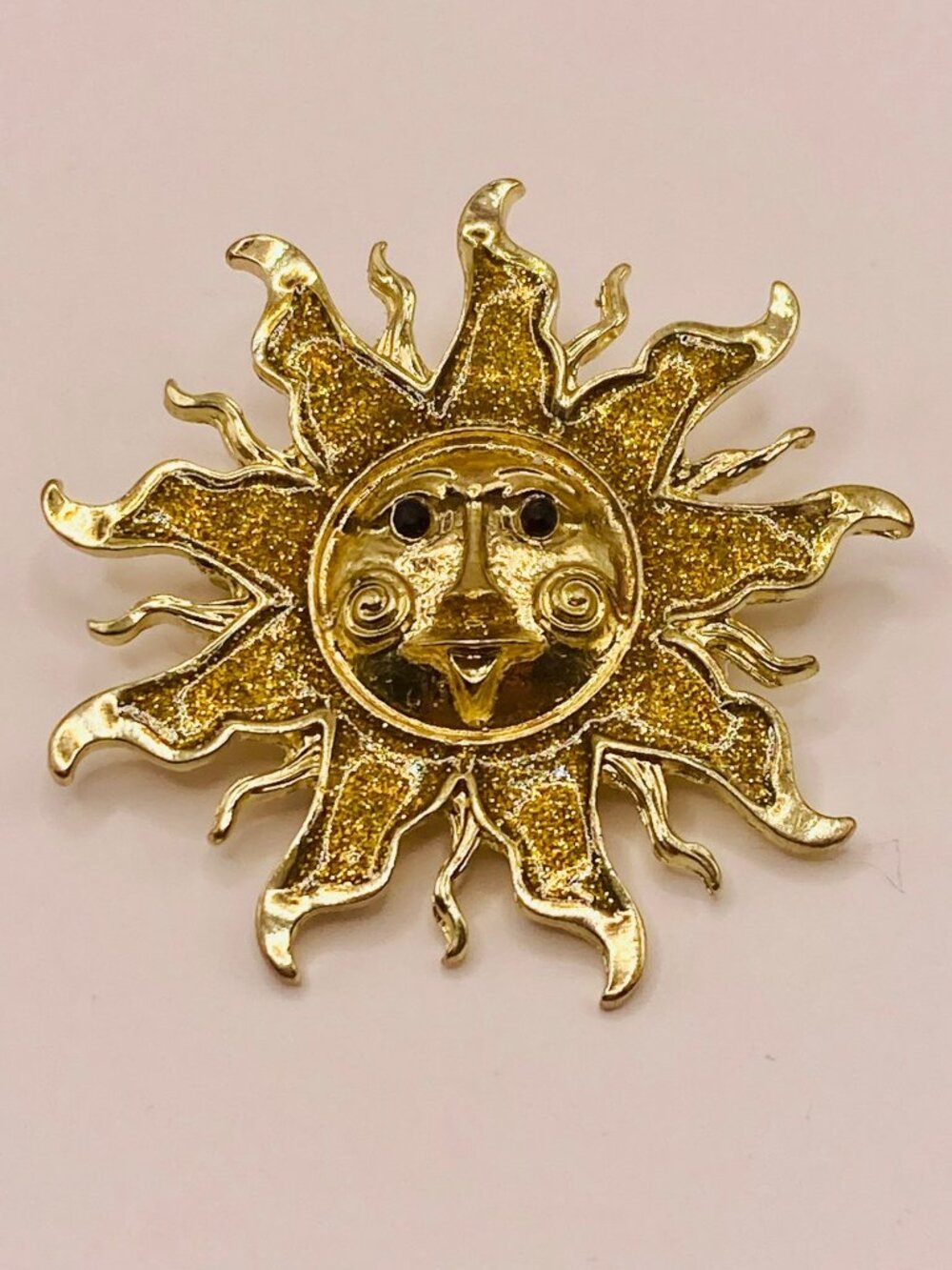 Gold-Tone Sun Face Brooch Pin -41B
